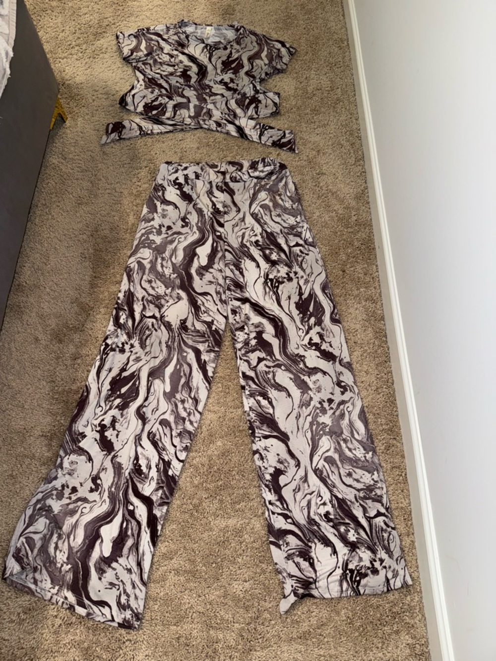 Swirl-Print Wide Leg Pants in Taupe & Chocolate